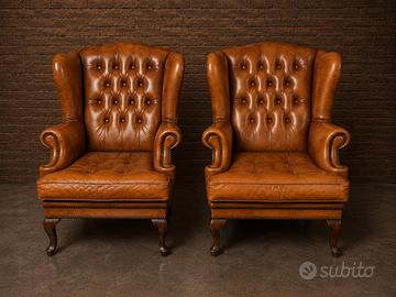 Coppia Poltrone Chester Chesterfield cuoio inglese