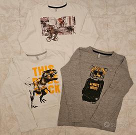 Tris t-shirt manica lunga disegni vari tessuto 100