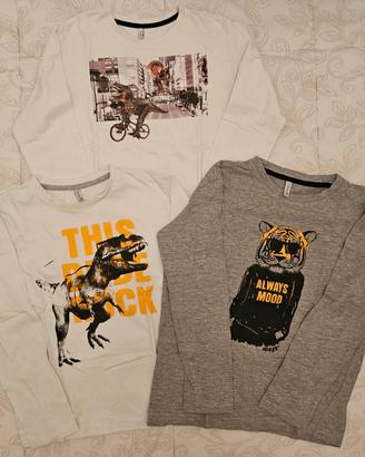 Tris t-shirt manica lunga disegni vari tessuto 100