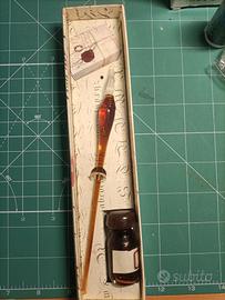 porta pennino con pennino in vetro e inchiostro 