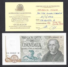 BANCONOTA LIRE 5000 CRISTOFORO COLOMBO FDS