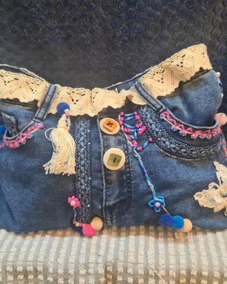 Borsa jeans e macrame