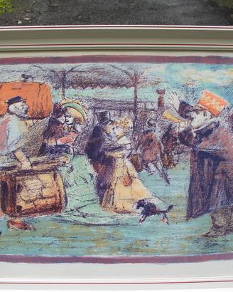 Litografia di Mino Maccari - Scena alla Stazione