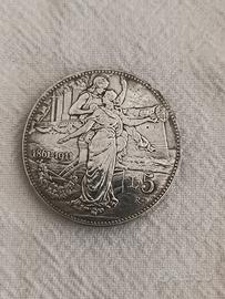 ITALIA moneta 5 LIRE 1911 CINQUANTENARIO VITTORIO