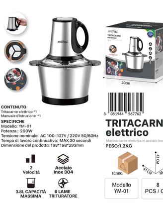 Tritacarne Elettrico Siltal Inox 200W 3,8L