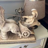 Scultura santini carro con cavalli