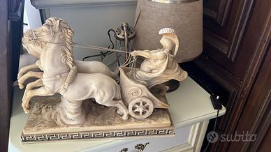 Scultura santini carro con cavalli