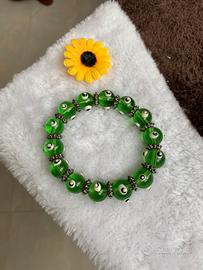 Bracciale perle verdi con evil eye portafortuna