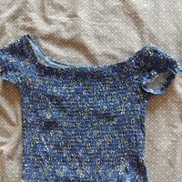 Top corto blu fiorellini bianchi S