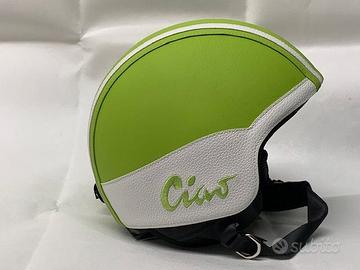 Casco Ciao rivestito in ecopelle verde mela-bianco