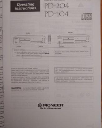 MANUALE ISTRUZIONI LETTORE CD PIONEER PD-204 PD-10