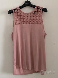 Canotta H&M cipria con carré in pizzo