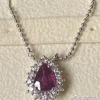COLLANA ORO 18kt. DIAMANTI E RUBINO GOCCIA