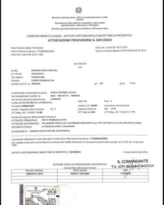 Licenza pesca GSA 18 – 3 GT –Potenza 52,95 KW