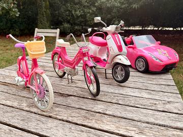 Set Barbie bici, motorino, Vespa e auto cabrio