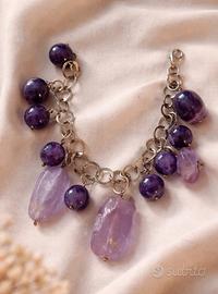 Bracciale ametista naturale e argento 925 charms