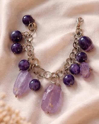 Bracciale ametista naturale e argento 925 charms