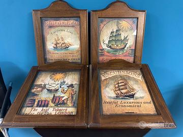 Lotto 4 quadri Specchi pubblicitari vintage legno