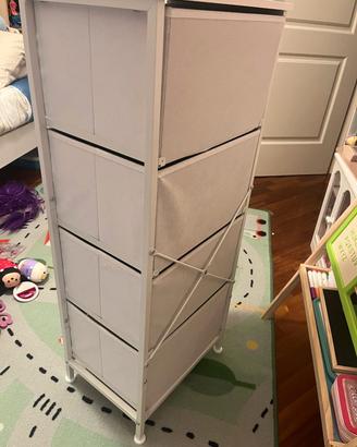 Mobiletto  4 cassetti stoffa e metallo bianco