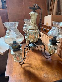 lotto 5 lampadari vintage  in  ceramica e ottone