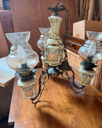 lotto 5 lampadari vintage  in  ceramica e ottone