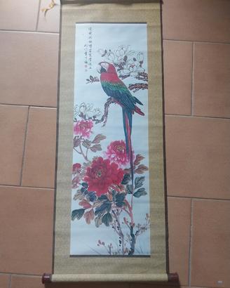mini tela pittura cinese antica con pappagallo 