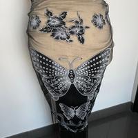 Pareo copricostume scialle triangolo nero farfalle