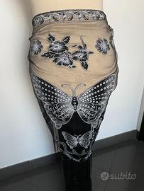 Pareo copricostume scialle triangolo nero farfalle