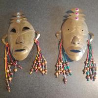 Coppia maschere tribali brasiliane in ottone