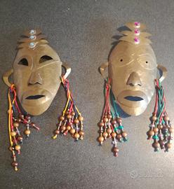 Coppia maschere tribali brasiliane in ottone