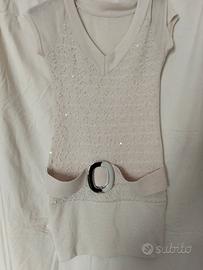 Vestito corto in maglia panna / crema con cintura