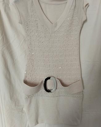 Vestito corto in maglia panna / crema con cintura