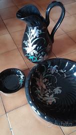 Set brocca e catino da toilette in ceramica nera