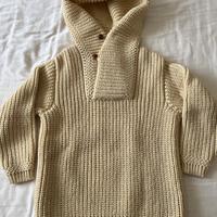 Vintage Knitwear Hoodied  Cream color 100% Wool