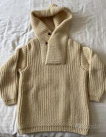 Vintage Knitwear Hoodied  Cream color 100% Wool