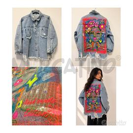 GIUBBOTTO D JEANS CHIARO CON DIPINTO VISO DONNA FA