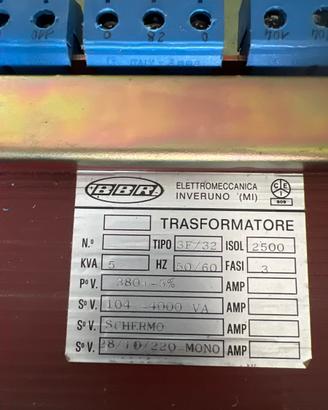 Trasformatore trifase BBR 5KVA (380/104-220V Mono