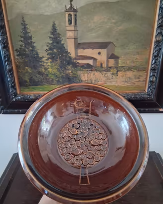 Ciotola piatto ceramica anni '70, vintage, gatto