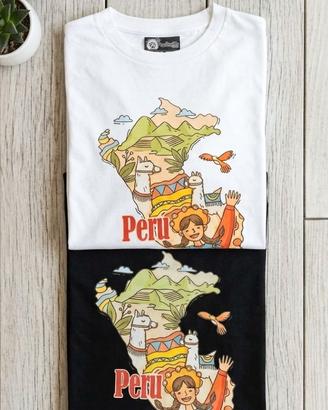 Due T-Shirt Maglietta "Perù" con Grafica Mappa e L