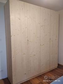 armadio in abete massello 4 ante ripiani bastoni