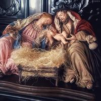 Natività 40cm terracotta/ occhi vetro/ base legno