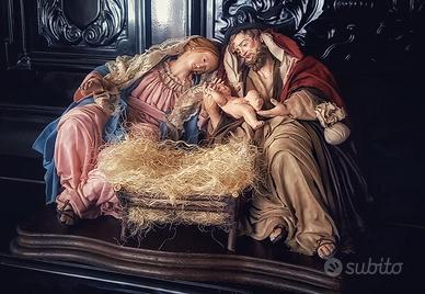 Natività 40cm terracotta/ occhi vetro/ base legno