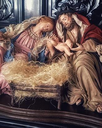 Natività 40cm terracotta/ occhi vetro/ base legno