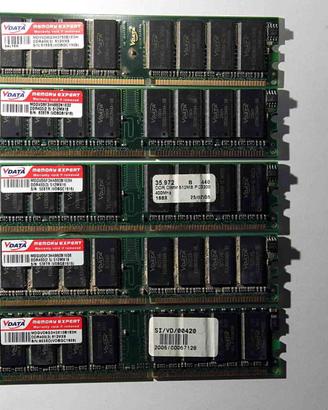 6 Moduli RAM DDR1 400MHz PC3200 184pin 512MB cad