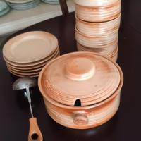 set terracotta pentola + 6 tegamini con piatto 
