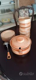 set terracotta pentola + 6 tegamini con piatto 