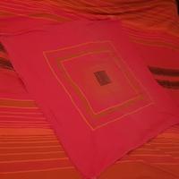  Copripiumone sacco + cuscino bottoni rosso cotone