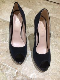 Scarpe donna n.38, décolleté nere raso rigato