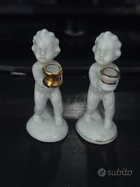 Coppia Portacandele Capodimonte Porcellana e Oro