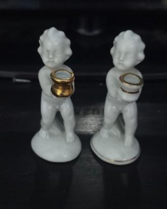 Coppia Portacandele Capodimonte Porcellana e Oro
